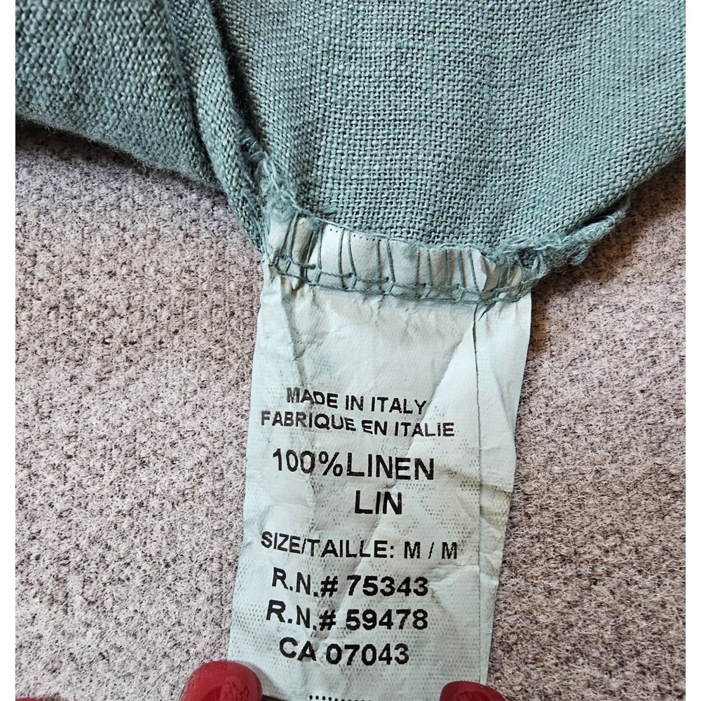 Bellambra Blouse Womens Medium Green 100% Linen Square Neck Short Sleeve Coastal - Picture 4 of 11